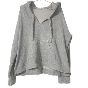 Alex Mill V-Neck Terry Cloth Long Sleeve High Low Cropped Hoodie in Gray Sz L